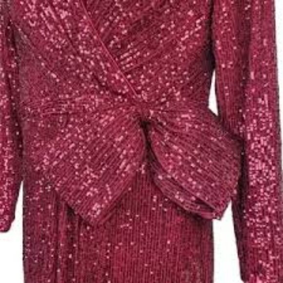 Eliza J ruby red sequin faux wrap bow sequin gown cocktail dress size 6 - Picture 5 of 6